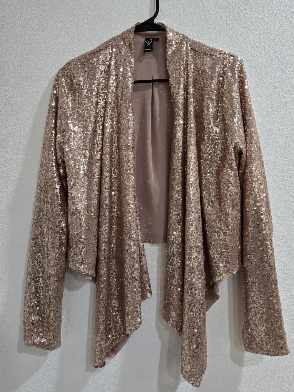 Windsor Rose Gold Sequin Draped Open-Front Jacket